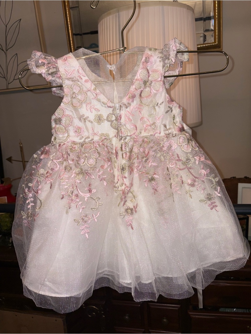 Rare Editions White and Pink Floral Tulle Party Dress